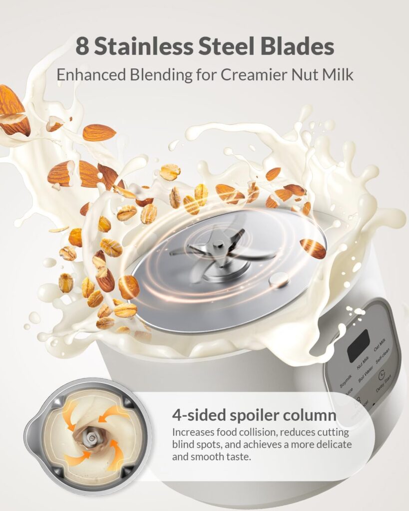Automatic Nut Milk Maker, 20oz Homemade Almond, Oat, Coconut, Soy, Plant Based Milks and Non-Dairy Beverages with Delay Start/Keep Warm/Self-Cleaning/Boil Water, White