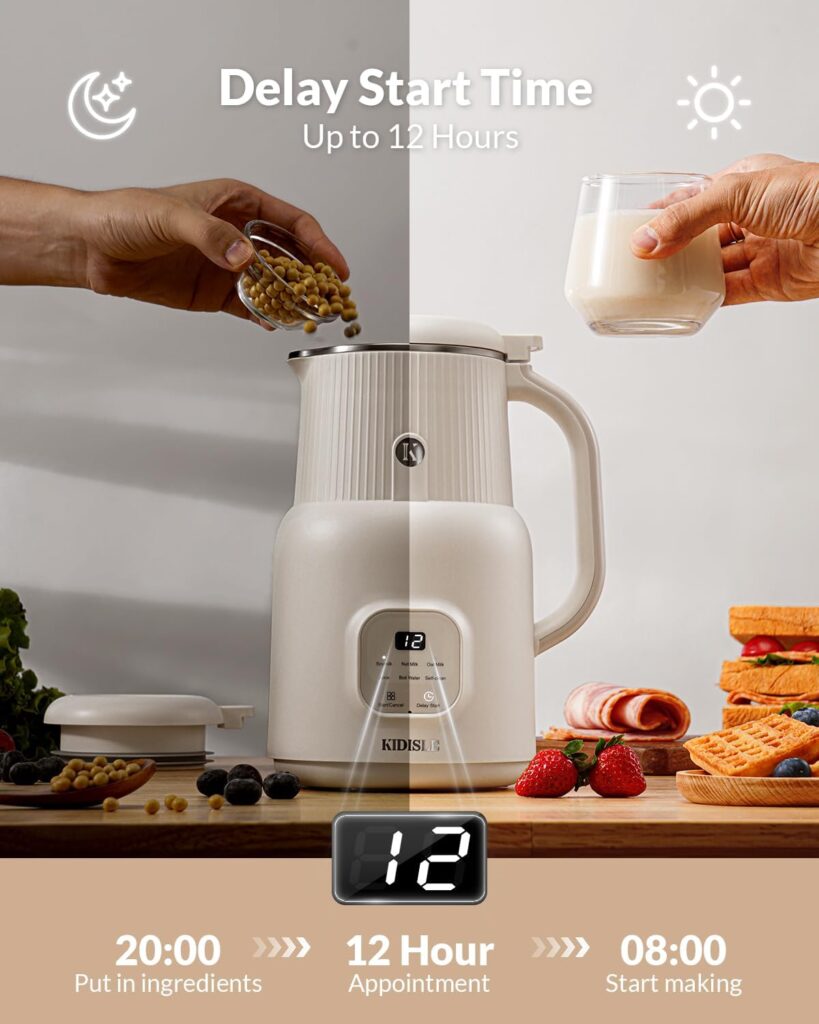 Automatic Nut Milk Maker, 20oz Homemade Almond, Oat, Coconut, Soy, Plant Based Milks and Non-Dairy Beverages with Delay Start/Keep Warm/Self-Cleaning/Boil Water, White
