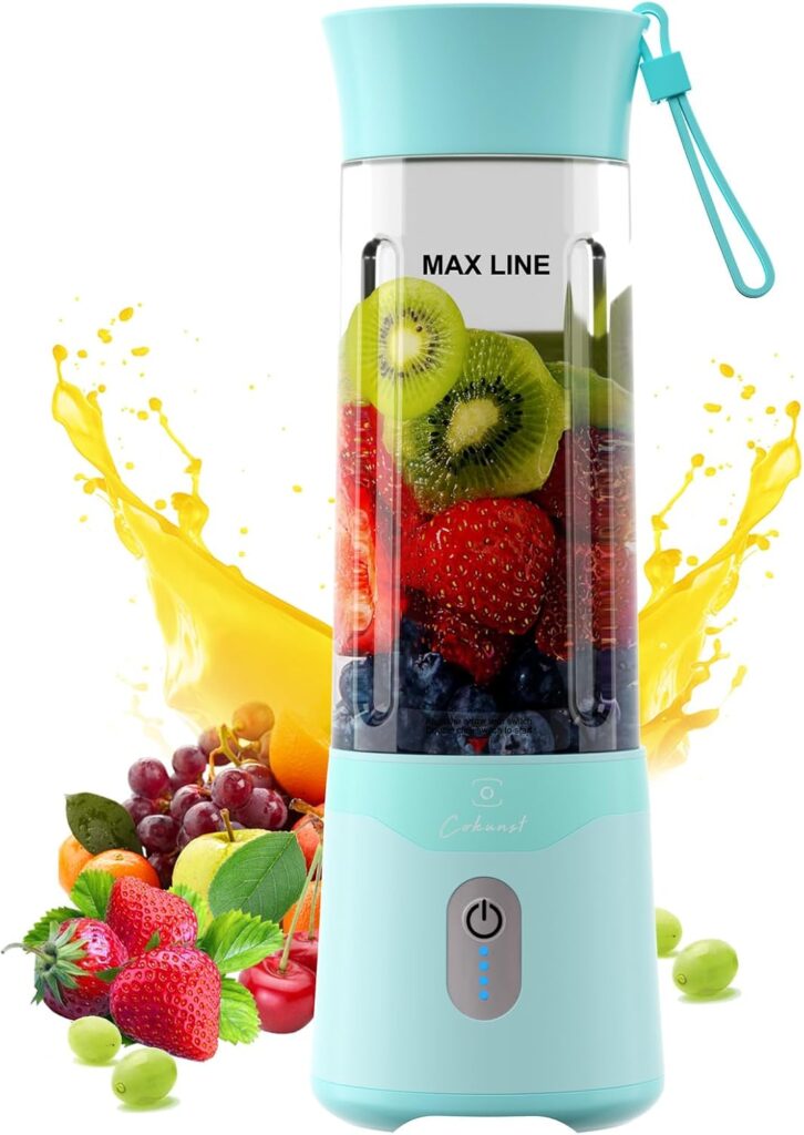COKUNST 18oz Portable Blender, USB Rechargeable Personal Size Blenders, Smoothie Blender with 6 Blades for Protein  Shakes, Mini juicer with Extra Handle Lid for Travel Sports Outgoing