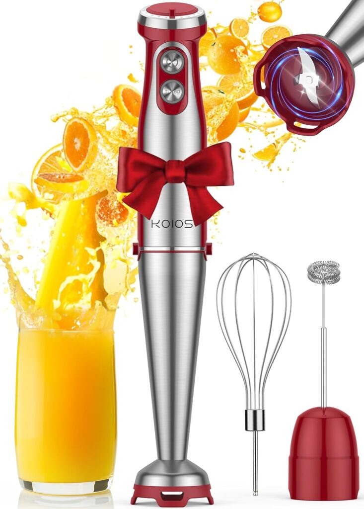 KOIOS Immersion Blender, 1000W Anti-scratch 3-in-1 Hand Blender, Upgraded 12 Speed Stainless Steel Blade Stick Blender with Turbo Mode, Whisk and Milk Frother, Non-BPA