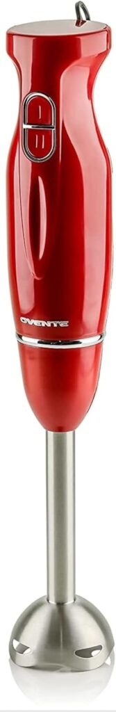 OVENTE Electric Immersion Hand Blender 300 Watt 2 Mixing Speed with Stainless Steel Blades, Powerful Portable Easy Control Grip Stick Mixer Perfect for Smoothies, Puree Baby Food Soup, Red HS560R